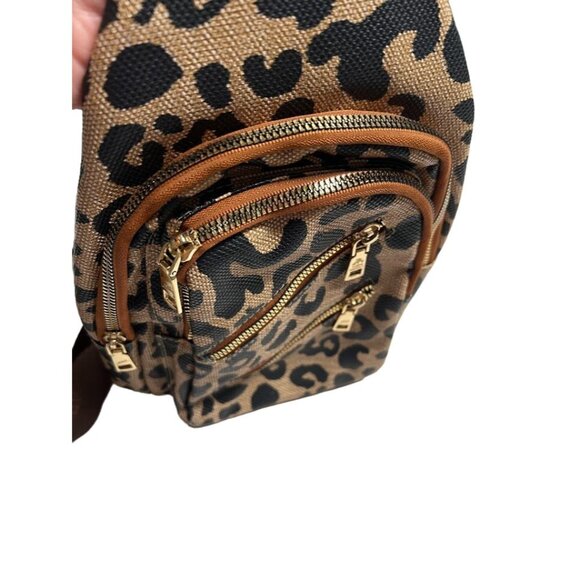 Leopard Print Sling Backpack With Multiple Zippered Pockets & Adjustable Strap - Picture 2 of 9